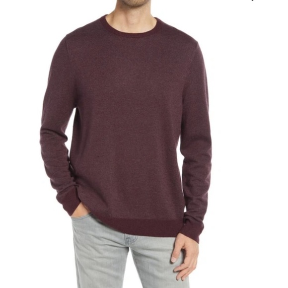 Nordstrom Men's Shop Bird's Eye Crewneck Wool Blend Sweater Burgundy Sz 3XL NEW - Picture 1 of 9